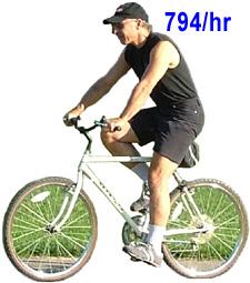 Cycling  4 minute miles- 794 calories per hour